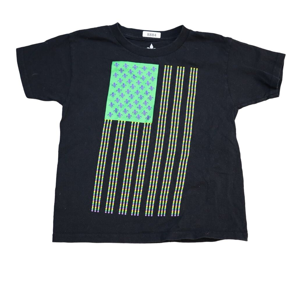 Greenesource Shirt Youth Small 6/7 Black Casual New Orleans Flag Fleur De Lis t
